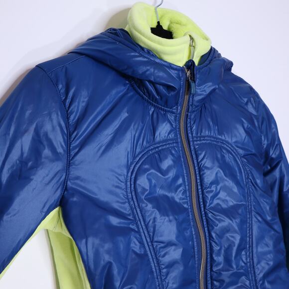 LULULEMON Uba Hoodie Lux Jacket Blue Citron Full Zip Quilted Lined Women's 4 - Picture 4 of 8